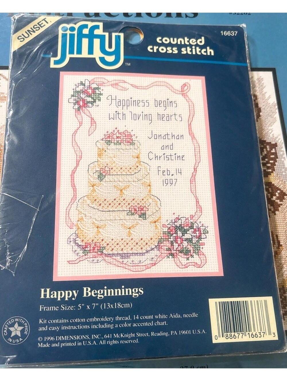 VTG Sunset Jiffy Cross Stitch Kit 16637 Happy Beginnings 1996 Wedding Marriage